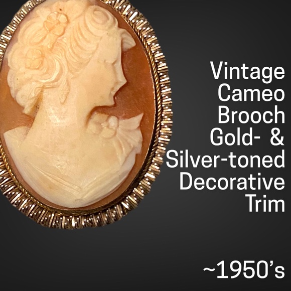 Jewelry - Vintage Cameo Brooch Gold & Silver Tone ~1950’s